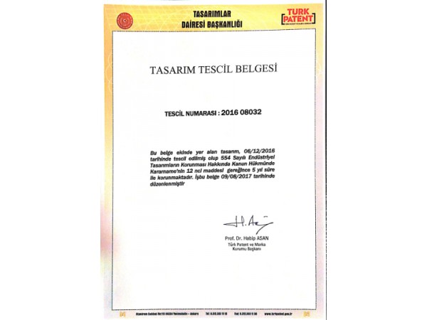 2016 - Tasarım Tescil Belgesi