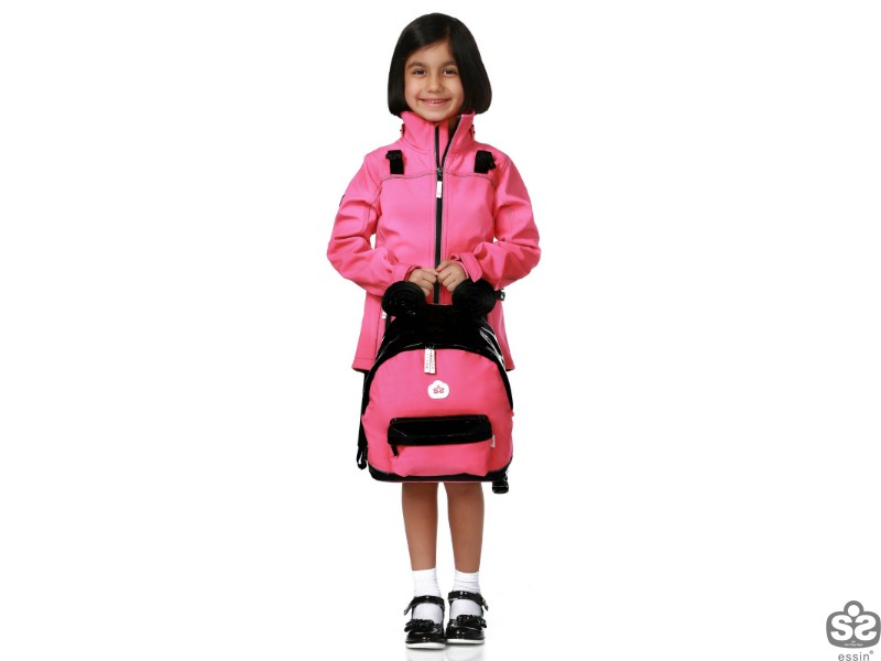 Kız Çocuk Soft Shell Çantalı Mont - Pembe