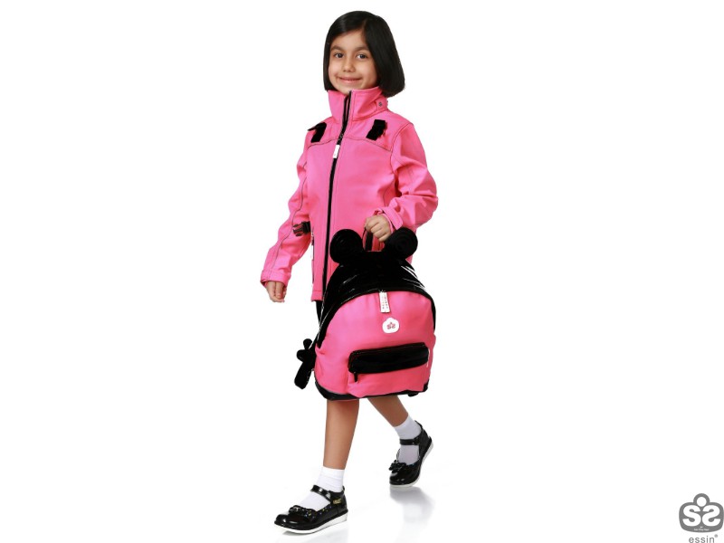 Kız Çocuk Soft Shell Çantalı Mont - Pembe